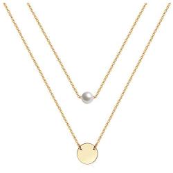 Ldurian Layered Necklace, Set of 2, Choker Chain with Coin Pendant, Layering Drop Lariat for Women, Dainty Minimalist Jewelry (14K Gold Plated)