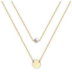 Ldurian Layered Necklace, Set of 2, Choker Chain with Coin Pendant, Layering Drop Lariat for Women, Dainty Minimalist Jewelry (14K Gold Plated)