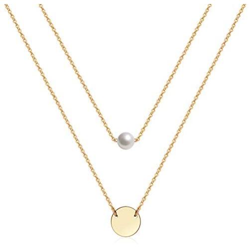 Ldurian Layered Necklace, Set of 2, Choker Chain with Coin Pendant, Layering Drop Lariat for Women, Dainty Minimalist Jewelry (14K Gold Plated)