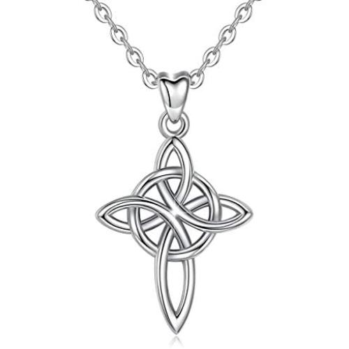 Eusense Sterling Silver Celtic Cross Necklace Trinity Knot Jewelry Irish Heart Love Necklaces Good Luck with Cubic Zirconia for Women