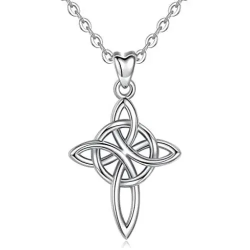 Eusense Sterling Silver Celtic Cross Necklace Trinity Knot Jewelry Irish Heart Love Necklaces Good Luck with Cubic Zirconia for Women