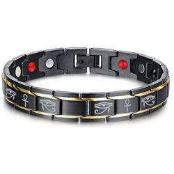 VNOX Mens Stainless Steel Egyptian Eye of Horus Eye of Ra Ankh Cross Adjustable Protection Link Bracelet Wristband Amulet Jewelry