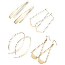 FIBO STEEL Curved Threader Dangle Earrings for Women Drop Hoop Bar Statement Earrings Set