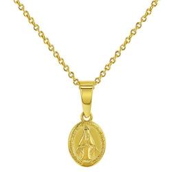 In Season Jewelry 18k Gold Plated Oval Small Miraculous Virgin Mary Medal Necklace Pendant Girls 18''