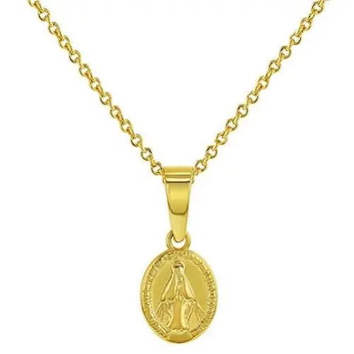 In Season Jewelry 18k Gold Plated Oval Small Miraculous Virgin Mary Medal Necklace Pendant Girls 18'' In Season Jewelry 18k Gold Plated Oval Small Miraculous Virgin Mary Medal Necklace Pendant Girls 18''