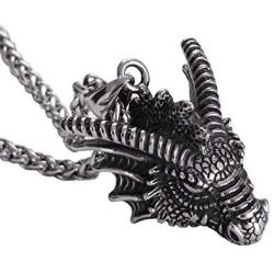 HAQUIL Dragon Necklace, Stainless Steel Dragon Head Pendant with Wheat Chain, Medieval Fire Dragon Jewelry Gift for Men and Women