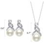 Sterling Silver Cultured Freshwater Pearl and Diamond Accent Pendant Necklace and Drop Earring Jewelry Set