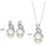 Sterling Silver Cultured Freshwater Pearl and Diamond Accent Pendant Necklace and Drop Earring Jewelry Set Sterling Silver Cultured Freshwater Pearl and Diamond Accent Pendant Necklace and Drop Earring Jewelry Set