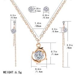 YAZILIND Clavicle Chain Cubic Zirconia Pendant Necklace Link Drop Dangle Stud Earrings Jewelry Set