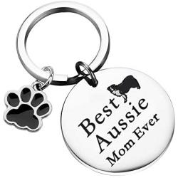 BLEOUK Australian Shepherd Keychain Aussie Gift Aussie Dog Mom Best Australian Shepherd Mother Dog Paw Print for Australian Shepherd Owners Lovers