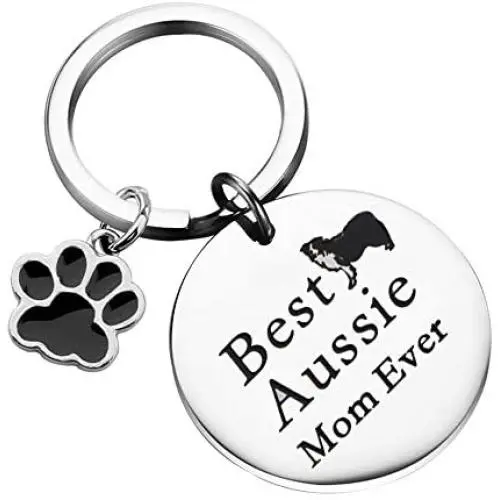 BLEOUK Australian Shepherd Keychain Aussie Gift Aussie Dog Mom Best Australian Shepherd Mother Dog Paw Print for Australian Shepherd Owners Lovers BLEOUK Australian Shepherd Keychain Aussie Gift Aussie Dog Mom Best Australian Shepherd Mother Dog Paw Print for Australian Shepherd Owners Lovers