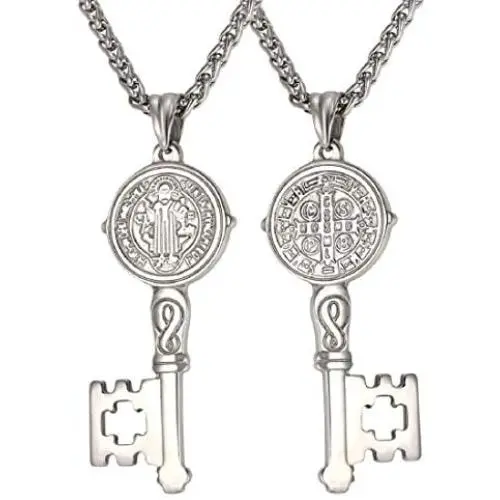 U7 Ward Off Evil Exorcism Jewelry Stainless Steel/Black / 18K Gold Plated Saint Benedict Medal Design Key Pendant Necklace U7 Ward Off Evil Exorcism Jewelry Stainless Steel/Black / 18K Gold Plated Saint Benedict Medal Design Key Pendant Necklace