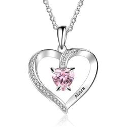 Personalized Pendant Heart Necklace for Women Custom Names Necklace with Cubic Zirconia Christmas Jewelry Gift Birthday Gift for Mom Women Wife Girls Her