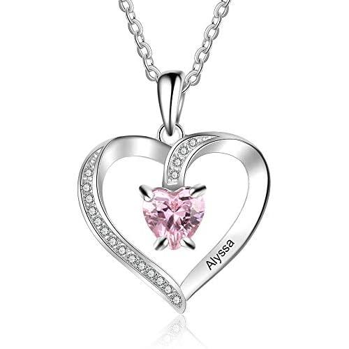 Personalized Pendant Heart Necklace for Women Custom Names Necklace with Cubic Zirconia Christmas Jewelry Gift Birthday Gift for Mom Women Wife Girls Her