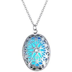 LUMENTERRA Glow in The Dark Sterling Silver Oval Custom Made Necklace Pendant Locket Chain-Gifts for Teen Girls,Mother, Father, Little Girls Jewelry