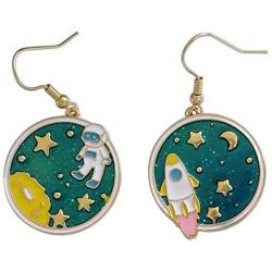 Creative Cute Cartoon Astronaut Stud Earrings for Women Asymmetric Spaceman Star Drop Earrings Hypoallergenic Jewelry