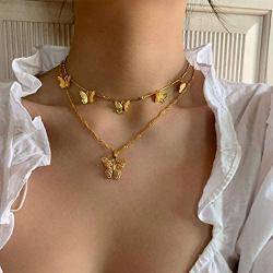Dresbe Dainty Butterfly Choker Necklaces Gold Layered Neck Chain Hollow Neck Jewelry Accessories for Women and Girls