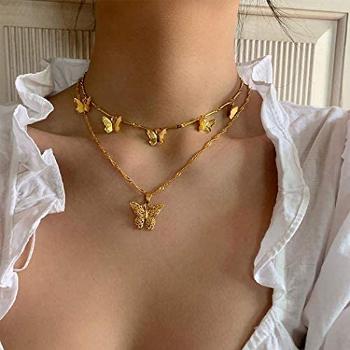 Dresbe Dainty Butterfly Choker Necklaces Gold Layered Neck Chain Hollow Neck Jewelry Accessories for Women and Girls