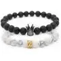 POSHFEEL 8mm Natural Stone CZ Micro Pave Crown King Queen Beads His and Hers Couple Bracelet, 7.5'' POSHFEEL 8mm Natural Stone CZ Micro Pave Crown King Queen Beads His and Hers Couple Bracelet, 7.5''