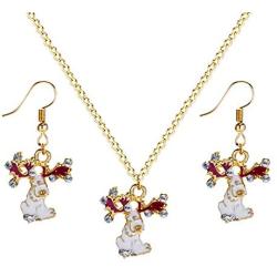 Dcfywl731 Christmas Vintage Deer Jewelry Set Snowflake Necklace Bell Necklace Christmas Necklace Earrings for Girl