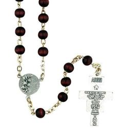 Vatican Imports San Damiano Crucifix Cross Rosary | Saint Francis of Assisi Centerpiece | Beautiful Dark Wooden Beads | Christian Jewelry