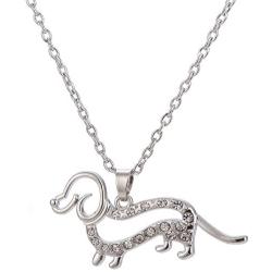 Lemegeton Lovely Dachshund Puppy Crystal Silver Plated Dog Pendant Necklace for Women/Girls Gift Jewelry