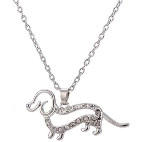 Lemegeton Lovely Dachshund Puppy Crystal Silver Plated Dog Pendant Necklace for Women/Girls Gift Jewelry