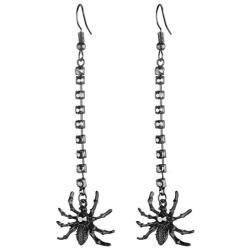 Lux Accessories Halloween Black Hanging Spider Rhinestones Hook Dangle Earrings