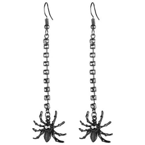 Lux Accessories Halloween Black Hanging Spider Rhinestones Hook Dangle Earrings