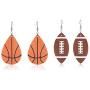 Teardrop Leather Earrings Dangle Drop Football Basketball Waterdrop Hook Earrings Lightweight Ear for Women Ball Sports Lover Girls Jewelry 2Pcs Set