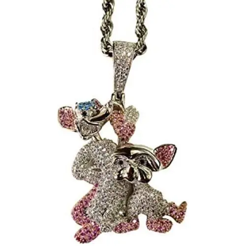 Shop-iGold Custom Pinky Men Women 925 Italy White Gold Finish Iced Silver Charm Ice Out Pendant Stainless Steel Real 3 mm Rope Chain, Mans Jewelry, Iced Pendant, Rope Necklace 16''- 24''