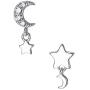 CZ Small Moon and Star Charm Dangle Earrings for Women Teen Girls 925 Sterling Silver Hypoallergenic Tiny Glitter Crystal Asymmetrical Drop Dangling Cute Holiday Jewelry