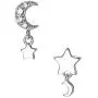 CZ Small Moon and Star Charm Dangle Earrings for Women Teen Girls 925 Sterling Silver Hypoallergenic Tiny Glitter Crystal Asymmetrical Drop Dangling Cute Holiday Jewelry