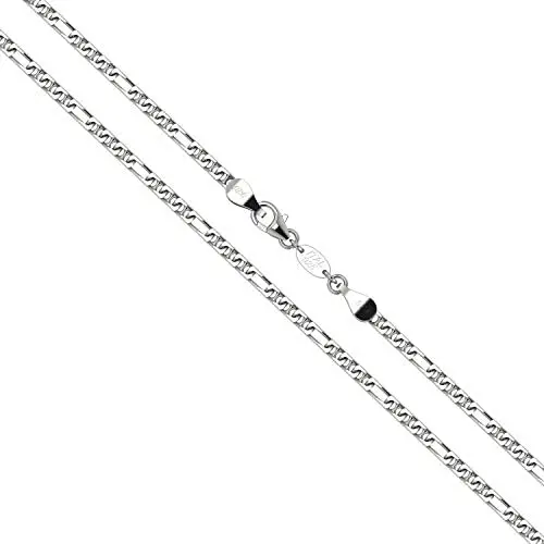 925 Sterling Silver Diamond Cut Solid Figaro Link-Chain Necklace (3 mm, 4 mm) Claps: Lobster Claw