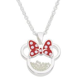 Disney Birthstone Women and Girls Jewelry Minnie Mouse Silver Plated Shaker Pendant Necklace, 18+2'' Extender
