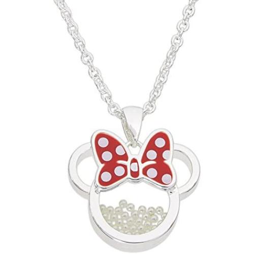 Disney Birthstone Women and Girls Jewelry Minnie Mouse Silver Plated Shaker Pendant Necklace, 18+2'' Extender