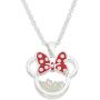 Disney Birthstone Women and Girls Jewelry Minnie Mouse Silver Plated Shaker Pendant Necklace, 18+2'' Extender