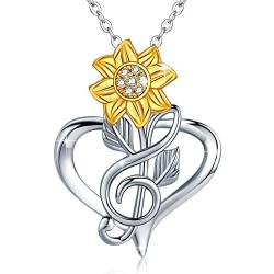 JUSTKIDSTOY Sunflower Necklace S925 Sterling Silver - You are My Sunshine Necklace Sun Flower Heart Pendant Musical Note Jewelry Gifts for Women Mom Mothers Day Birthday