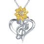 JUSTKIDSTOY Sunflower Necklace S925 Sterling Silver - You are My Sunshine Necklace Sun Flower Heart Pendant Musical Note Jewelry Gifts for Women Mom Mothers Day Birthday
