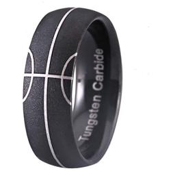 Cloud Dancer Sand Blasted 100% Tungsten Carbide Ring Black Sporty Basketball Pattern Domed Design Mens Wedding Band Ring Engagement Party Jewelry