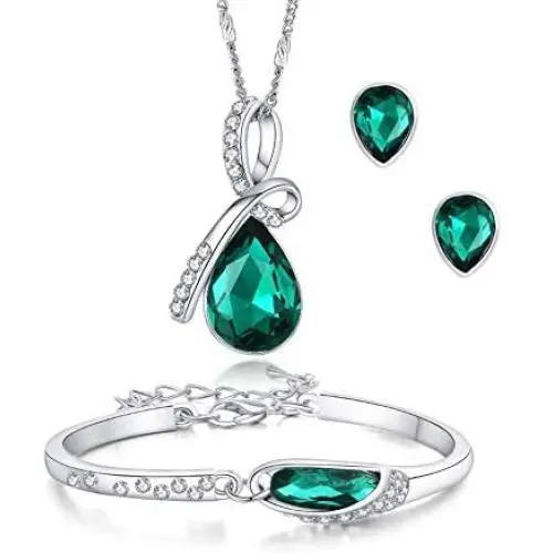ISAACSONG.DESIGN Women’s Silver Plated Rhinestone Teardrop Necklace, Earring, Bracelet Bridal Jewelry Set for Wedding ISAACSONG.DESIGN Women’s Silver Plated Rhinestone Teardrop Necklace, Earring, Bracelet Bridal Jewelry Set for Wedding