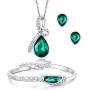 ISAACSONG.DESIGN Women’s Silver Plated Rhinestone Teardrop Necklace, Earring, Bracelet Bridal Jewelry Set for Wedding