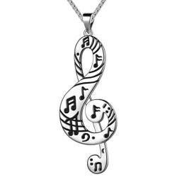 Beautlace Womens Musical Note Necklace Silver/18K Gold Black Gun Plated Treble Clef Music Note Jewelry Gifts for Music Lover