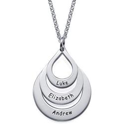 MyNameNecklace Personalized Dangle Drop Shape Engraved 3 Name Necklace – Sterling Silver 925 Custom Family Pendant Mother Day Jewelry Gift for Wife, Mom
