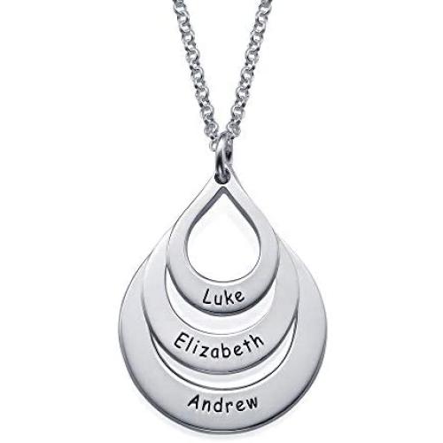 MyNameNecklace Personalized Dangle Drop Shape Engraved 3 Name Necklace – Sterling Silver 925 Custom Family Pendant Mother Day Jewelry Gift for Wife, Mom