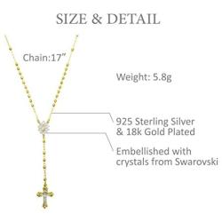 18K Yellow Gold Plated Sterling Silver Rosary Cross Necklace studded with Swarovski crystals