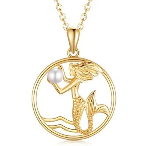 SISGEM Solid 14K Gold Mermaid Pendant Necklace Fairytale Mermaid Pearl Necklace for Women Girls Dainty Jewelry Gifts for Her, 16-18 SISGEM Solid 14K Gold Mermaid Pendant Necklace Fairytale Mermaid Pearl Necklace for Women Girls Dainty Jewelry Gifts for Her, 16-18