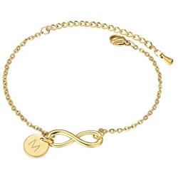 Personalized Infinity Bracelet with Initials 18K Gold Plated Letter Bracelet for Women Girls Dainty Cute Coin Charm Bracelet Disc Name Bridesmaid Bracelet