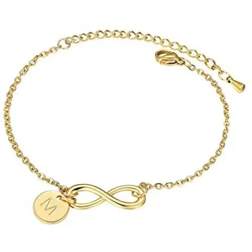 Personalized Infinity Bracelet with Initials 18K Gold Plated Letter Bracelet for Women Girls Dainty Cute Coin Charm Bracelet Disc Name Bridesmaid Bracelet