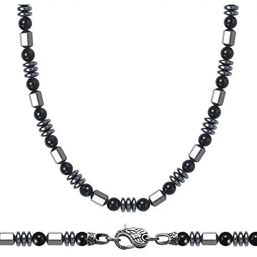 WESTMIAJW 6mm Mens Hematite Beads Beaded Necklaces Chain Natural Gemstone Healing Crystals Jewelry 50/60cm WESTMIAJW 6mm Mens Hematite Beads Beaded Necklaces Chain Natural Gemstone Healing Crystals Jewelry 50/60cm